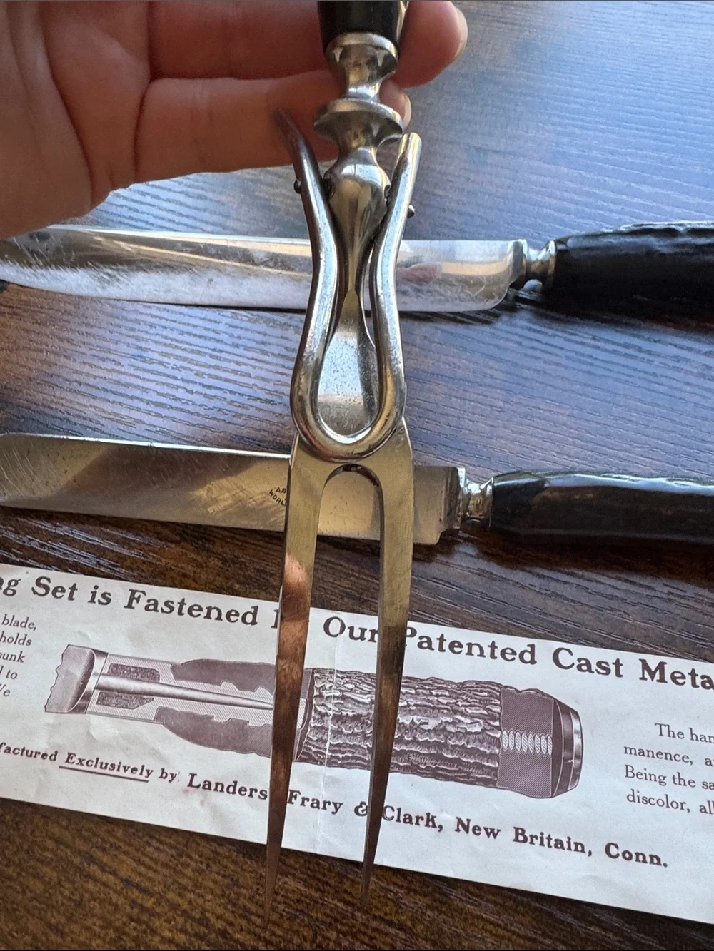 Vintage Carving Set with Dark Brown Handles - Classic Stainless Steel